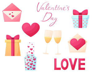 Vector set of valentine's day. Elements in cartoon style isolated on white background. The 14th of February.

