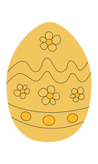 Yellow easter egg with ornaments. Simple bright egg shape with flowers and curves. Easter themed element for egg hunt