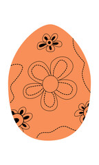 Orange easter egg with ornaments. Simple bright egg shape with flowers and curves. Easter themed element for egg hunt