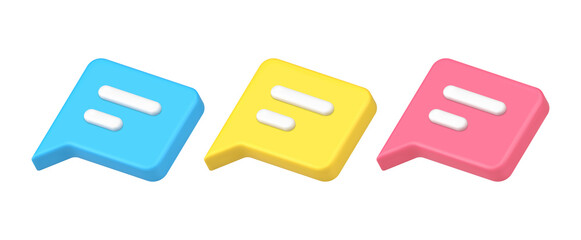 Isometric multicolored collection chat box new message notification template 3d icon vector
