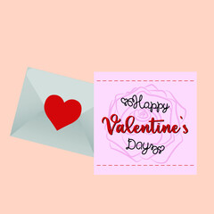 Valentine's Day Card with Flower, Valentine's Day Card, Happy Valentine's Day, Red Heart 