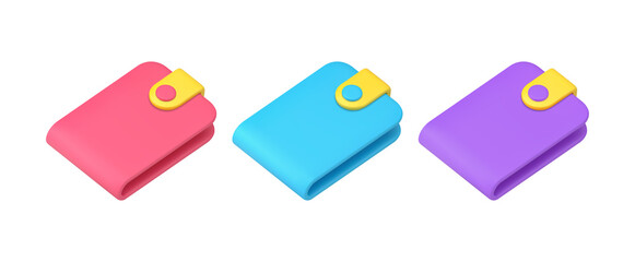 Multicolored isometric stylish wallet collection for money cash coins storage and carrying 3d icon