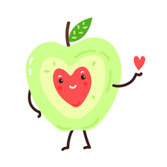 Funny and cute cartoon apple character with heart