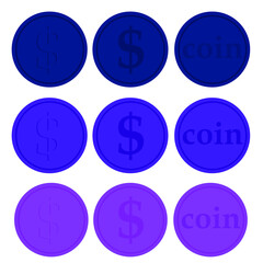 Simple blue, purple and pink coins, different coins, money, value, buy