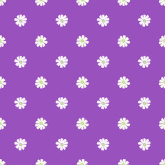Chamomile pattern seamless in freehand style. Spring flowers on colorful background. Vector illustration for textile.