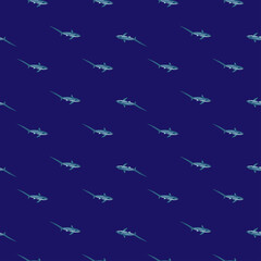 Thresher shark seamless pattern in scandinavian style. Marine animals background. Vector illustration for children funny textile.