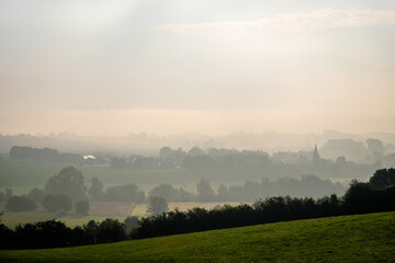 Landscape with hills and town 