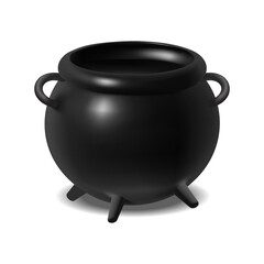 3d realistic icon. Black witch cauldron. Isolated on white background.