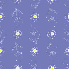 Seamless pattern with dandelions on a purple background