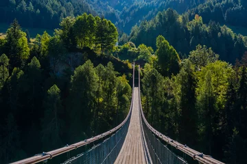 Fotobehang Hängebrücke in Ernen im Wallis, Schweiz © franzeldr