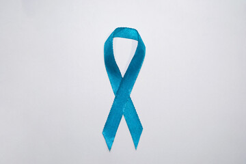 White Banner with Light-Blue Ribbon,  Prostate Cancer Awareness Realistic