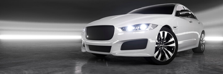 Generic luxury white car in a studio setting 3d render