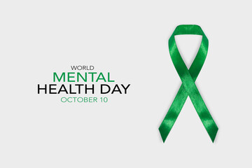 World Mental Health day observed every year on October 10  with a green ribbon on a white background and copy space