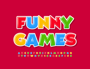 Vector colorful sign Funny Games with comic bright Font. Playful Alphabet Letters and Numbers set