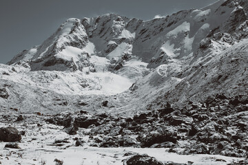 Obraz premium monochrome, snow-capped mountain North Caucasus