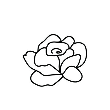 Vector illustration of a rose for Valentine's Day with a black line on an isolated background. Single, simple, festive picture in doodle style. Design for cards, stickers, posters, web, packaging.