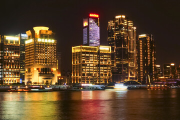 Fototapeta na wymiar Night view of buildings in Lujiazui, Huangpu River, Shanghai