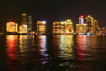 Night view of buildings in Lujiazui, Huangpu River, Shanghai