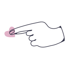 Romantic pink hand and arms expressions. Hand sign. Hand holding a heart. Valentine's day. Doodle. Contour. Linear. Outline. Cute and simple