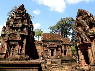  Banteay Srey is a 10th-century Cambodian temple dedicated to the Hindu god Shiva. Located in the...