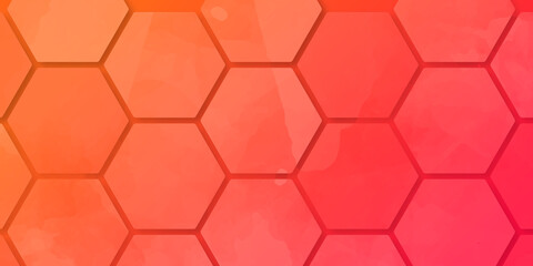 Red and yellow hexagon shape technology background. Abstract red hexagon pattern on a technology background.