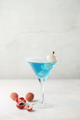 Blue Hawaii  cocktail or Blue Lagoon with Lychee berry, with blue curacao liqueur, vodka and soda.
