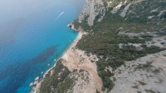 Cinematic FPV Drone Sardinia Beach Dive Cala Goloritze