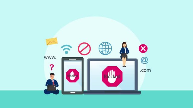 Two people with blocked internet site