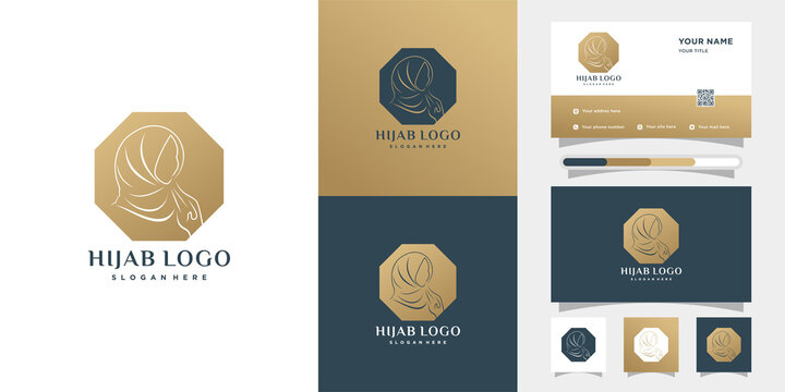 Hijab Logo Design With Line Art Style And Busines Card