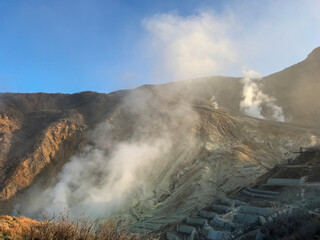 steam fron hotspring in the mountain