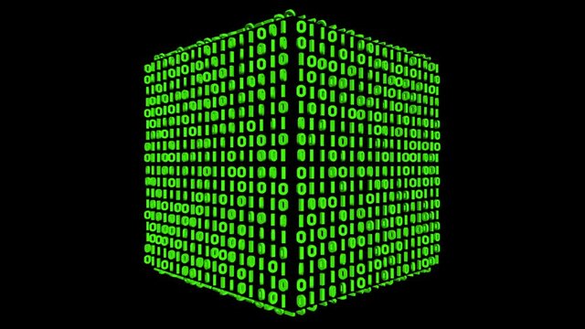 Magical Digital Cube 3D animation. VJ loops. Transparent background. Rotating numbers on the 3D cube.