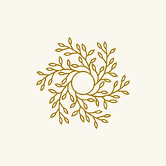 Fototapeta na wymiar leaf circle luxury and beauty logo design template