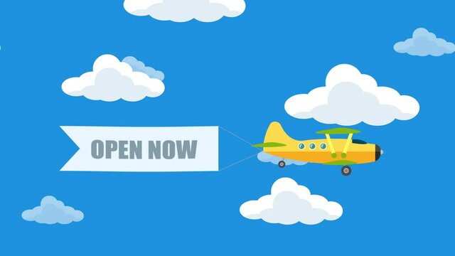 open now plane animation.4K Video motion Animation. seamless loop