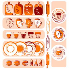 Set of kitchen items in flat style. Vector illustration.