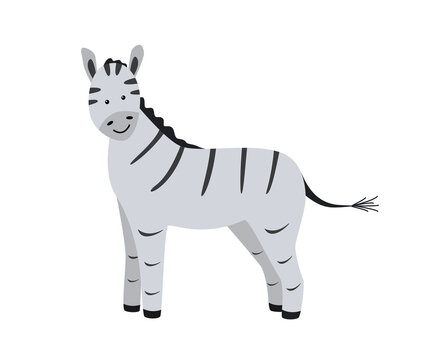 Cute cartoon icon zebra. Vector illustration of an African wild animal.