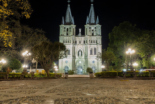 Jardin, Antioquia, Colombia.  March 16, 2020: Basilica of the Immaculate Conception.