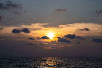 Classic beautiful Twilight romantic and amazing sunset moment at the Chantaburi beach - East of Thailand.