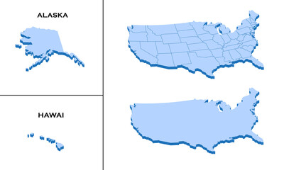 3d isometric america USA map with region border line