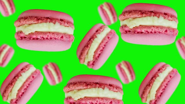 Minimal motion design 4k food animation. Pink Macaron or French macaroon wiggle and move on  isolated background. High quality 4k sweet food footage. Valentine's Day girls gift.