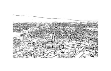 Building view with landmark of Lucca is the 
city in Italy. Hand drawn sketch illustration in vector.