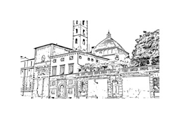 Building view with landmark of Lucca is the 
city in Italy. Hand drawn sketch illustration in vector. - obrazy, fototapety, plakaty