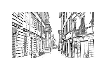 Building view with landmark of Lucca is the 
city in Italy. Hand drawn sketch illustration in vector.