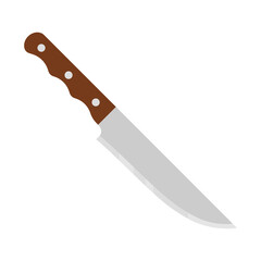 Kitchen knife vector flat illustration. Sharp blade. Wooden handle. Cartoon vector illustration.