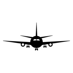 Black fly airplane icon vector on white background. Flying Aircraft silhouette icon. Transport logo.