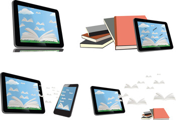 Internet books with open books and novels Internet books with open books and novels