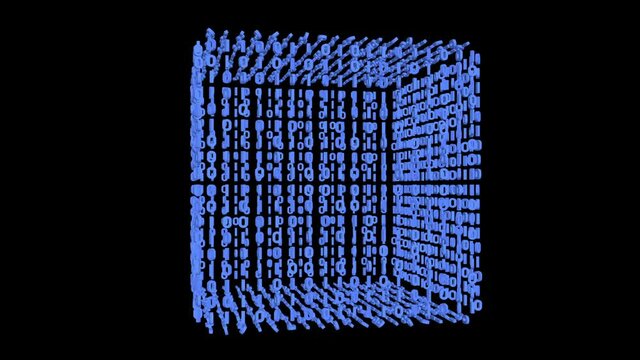 Magical Digital Cube 3D animation. VJ loops. Transparent background. Rotating numbers on the 3D cube.