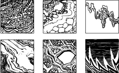 collection ink abstract background hand drawn graphic design elements isolated on white. Graphic arts line art black and white sketch. set of drawn textures with curved lines, geometric, dot art.  