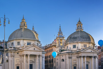 Fototapeta na wymiar Churches of Santa Maria in Montesanto and Santa Maria dei Miracoli, Rome, Italy