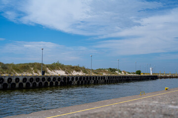 Breakwater and bay in Łeba in Poland.