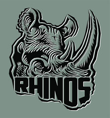 rhinos team design with mascot head for sports, school, college or league